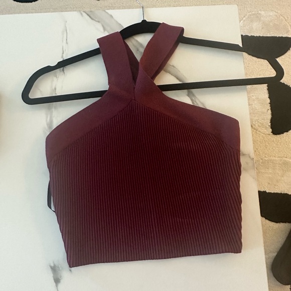 Aritzia, like new, burgundy cross strap top. Babaton size small - Picture 2 of 7